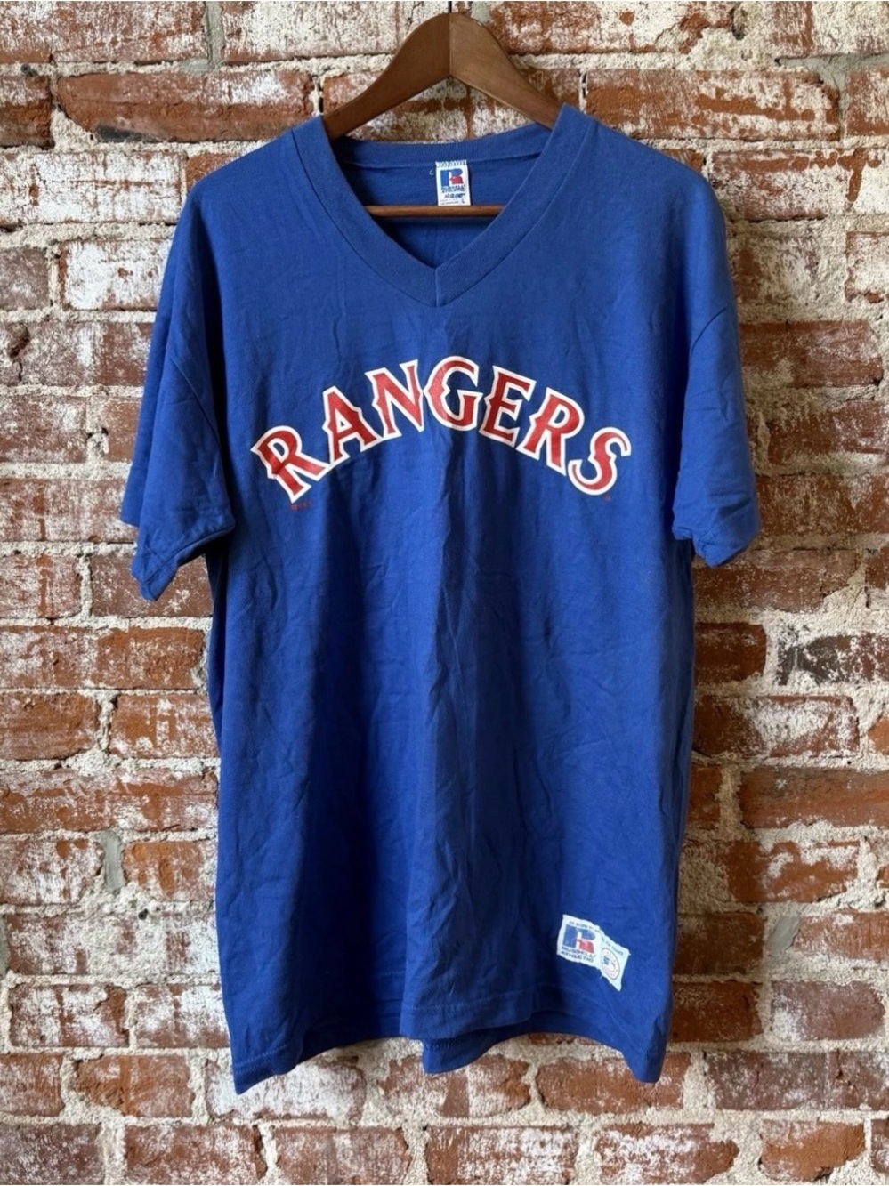 Vintage Texas Rangers Shirt Men L Blue Russell Athletic Promo Tee MLB 90s
